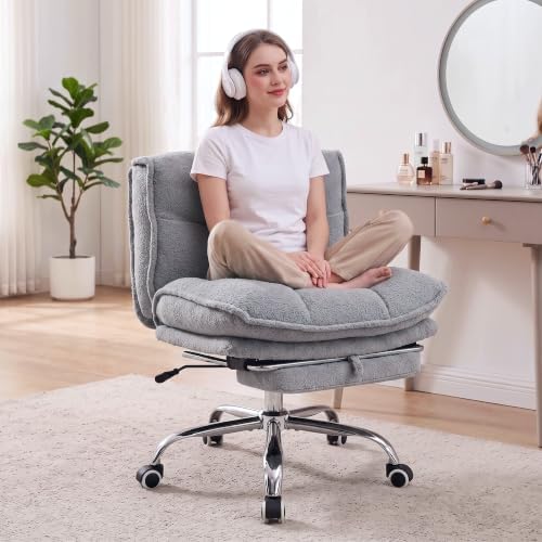 Criss Cross Office Chair, Cross Legged Armless Chair with Footrest (gray)