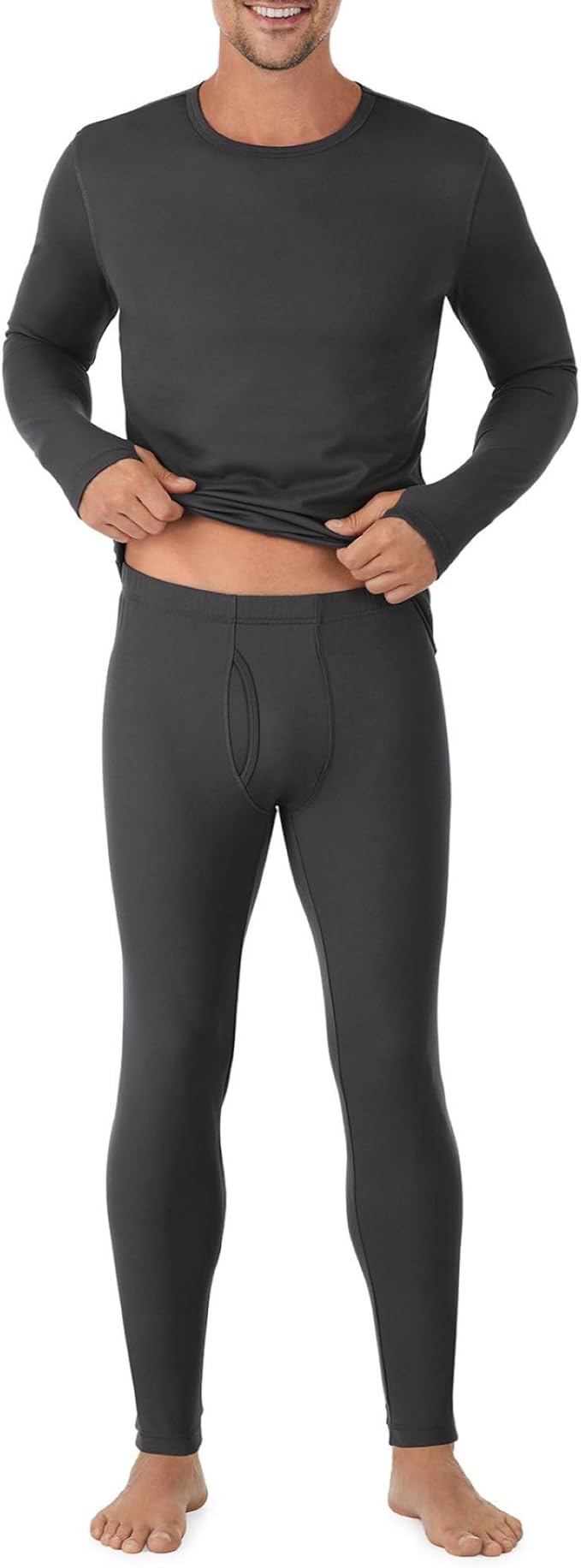 Cuddl Duds Mens Heavyweight Cold Weather Fleece Lined Thermal Set – Long Sleeve Shirt & Leggings – Lounge Sets for Men