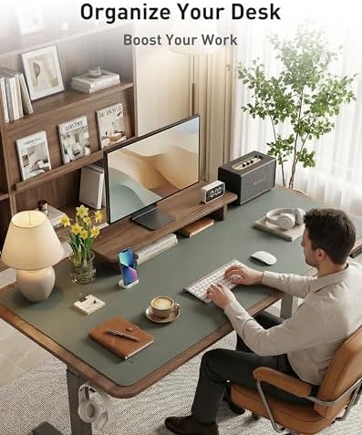 Aothia Faux Leather Desk Mat - Large Mouse Pad, Non-Slip PU Leather Blotter, Waterproof Writing Surface for Office and Home (Jungle Green, 40" x 24")