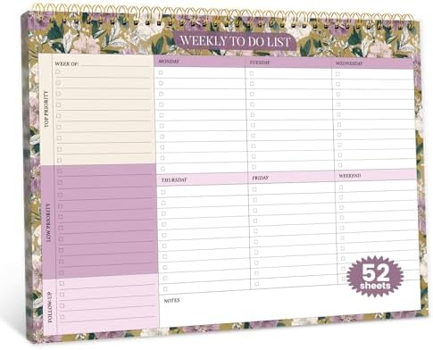 Weekly To Do List Notepad with 52 Undated Sheets（8.5"×11"）- Undated Weekly Planner Notepad for Office Desk Accessories and Supplies - Twilight Garden