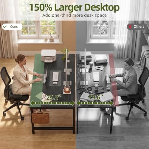 TIQLAB 55 x 30 Inch Extra-Deep Computer Desk with Power Outlets, Heavy-Duty Office Desk, Wide Gaming & Work Desk for Home Office, Black