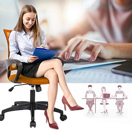 BestOffice | Ergonomic Office Chair | Mid-Back Swivel Desk Chair | Breathable Backrest & Lumbar Support | Adjustable Height | Sponge Seat | Rolling Wheels | Orange | for Adults & Women | Pack of 2
