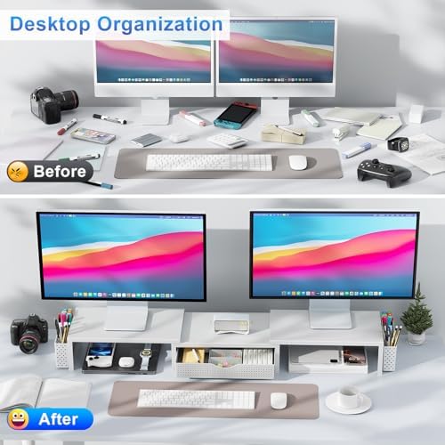 gianotter Dual Monitor Stand Riser With Drawer and 2 Pen Holders