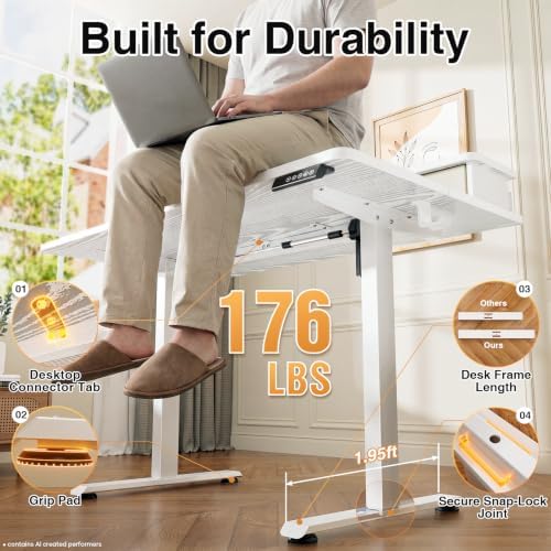 Veken 47x28 in Electric Standing Desk with Drawers, Adjustable Table, White