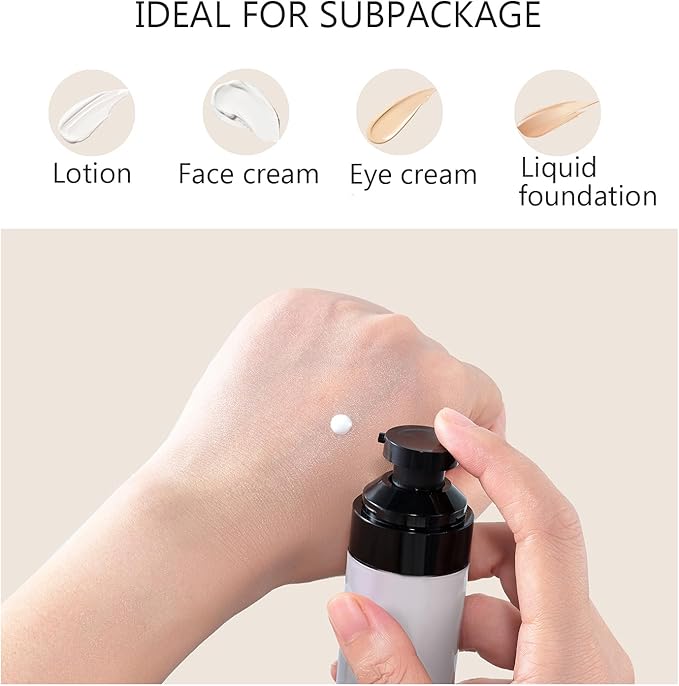 Wide Caliber airless Vacuum Pump Bottle, Reusable Cosmetics Pump Dispenser, DIY Easy Canned, Translucent Black Travel Size can be Packaged Separately Shampoo Light Lotion, etc. (1.7/oz, 4 Packs)