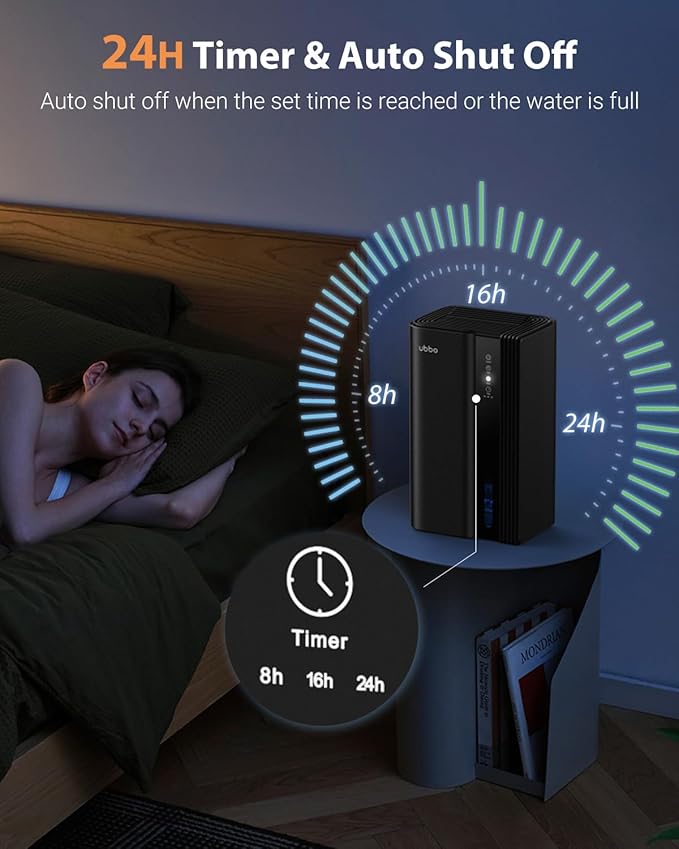 Dehumidifiers for Home, 850 sq.ft 95oz Dehumidifier with Drain Hose Timer Sleep Mode Auto-Off 7 Colors Light, Dehumidifiers for Basements Bathroom Bedroom RV Black