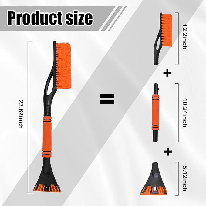 Car Snow Brush and Ice Scraper, Multi-Functional Detachable Snow Brush with Foam Grip, Ice Snow Removal Cleaning Tool for Car Windshield Window, Universal Car Accessories (Orange)