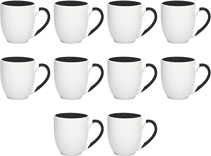 DISCOUNT PROMOS Bistro Style Large Coffee Mugs 16 oz. Set of 10, Bulk Pack - Perfect for Coffee, Tea, Espresso, Hot Cocoa, Other Beverages - Black