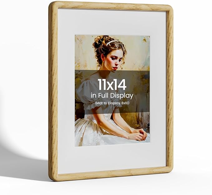 11x14 Picture Frame Natural Oak Wood From California-USA with Real Tempered Glass, Handcrafted 11 x 14 Diploma Frame Matted to 8x10 Photo,Certificate,Degree,Graduation Picture Display on Wall Decor