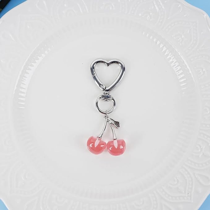 Agromusk Cute Cherry Keychain,Kawaii Cherry Bag Purse Charms for Women Car Keys Decor Gifts Stuff Accessories
