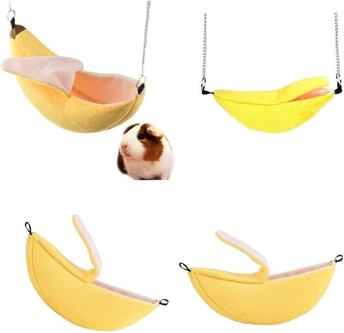 ISMARTEN Banana Bed House, Hammock for Small Animal, Warm Bed House, Cage Nest for Sugar Glider Hamster Small Bird Pet (Banana)