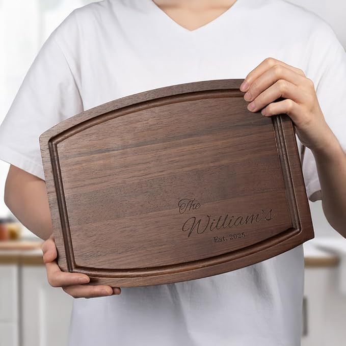 callie Personalized Cutting Board with Juice Grooves, Monogrammed Walnut Wood/Bamboo Charcuterie Boards, Engraved Christmas, Wedding, Housewarming Gifts (12", 16")