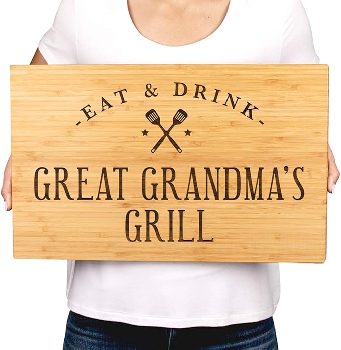 Andaz Press Large Bamboo Wood BBQ Cutting Board Gift, 17.75 x 11-inch, Great Grandma's Grill, 1-Pack, Laser Engraved Serving Chopping Board Christmas Birthday Chef Kitchen Ideas