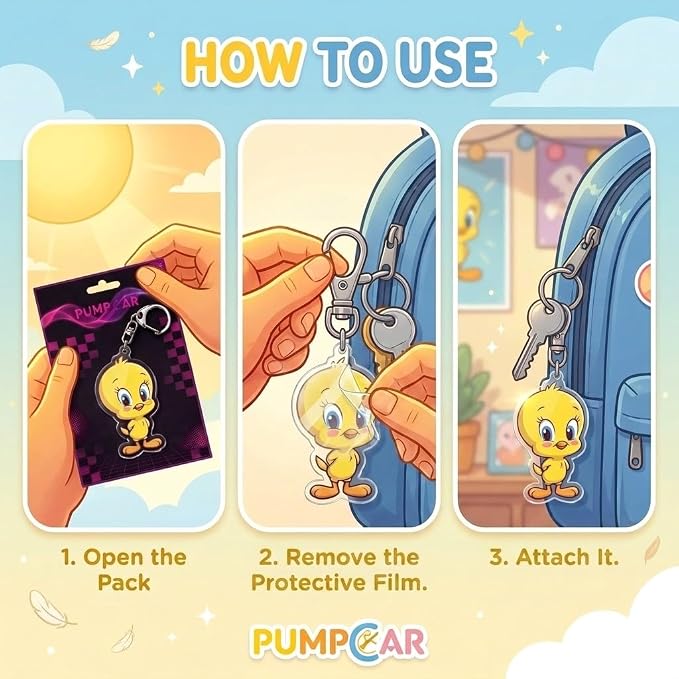 PumpCar Acrylic Keychain Double-Sided Charm Key Ring with Metal Clip Backpack Charm Bag and Car Key Accessory Collectible