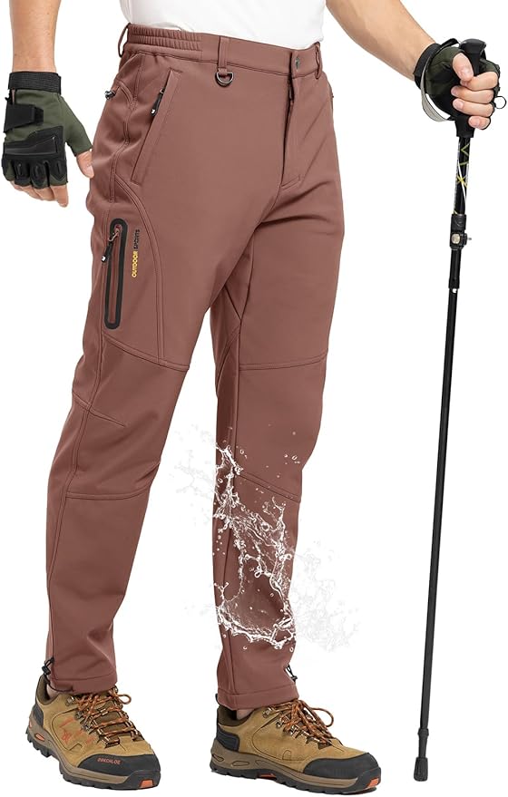 TBMPOY Men's Snow Pants Fleece Lined Hiking Winter Waterproof Softshell Ski Outdoor Insulated Climbing Pants Zipper Pockets