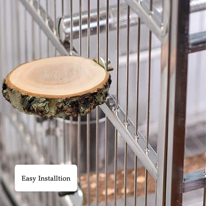 4PCS 5.5×5.9In & 2.5-3.7In Nature Bird Perch Stand Wooden Platforms Set | Rectangular & Round Combined bird platform, Cockatiel Cage Accessories, Grinding Beaks Claw Bird Toy for Parakeet Budgie