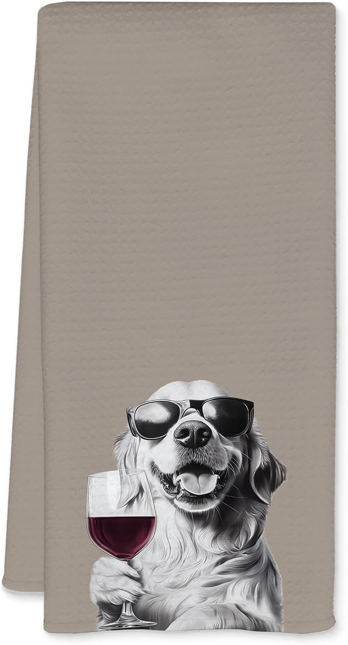 Golden Retriever Decor Kitchen Towels, Golden Retriever Gift Dish Tea Towel for Kitchen Decor, Bar Towels for Bartender, Wine Lover Gifts, 16x24 Inch（Brown）