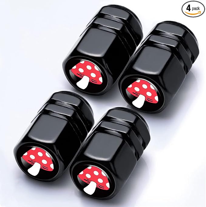 4Pack Mushroom Tire Valve Caps Aluminum Leak-Proof Valve Stem Covers | Red Mushroom Car Accessories Decoration Tire Air Cap for Cars SUV Bike Motorcycle, Mushrooms Gifts for Women Mom Sister