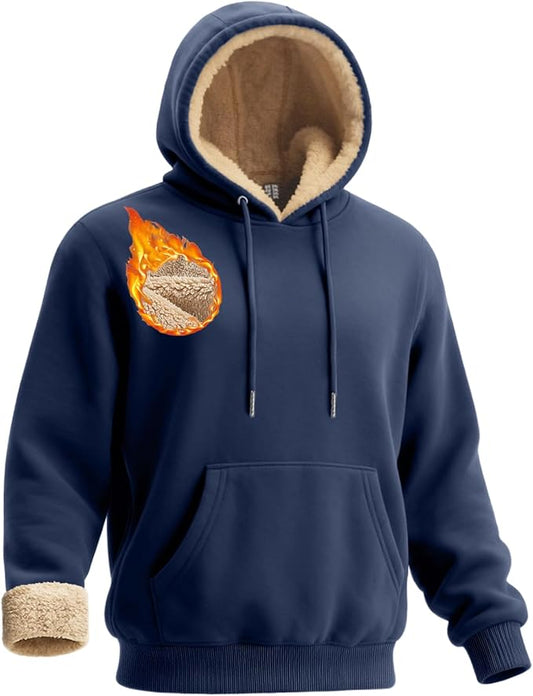 Boladeci Men's Sherpa Lined Hoodie Sweatshirts Heavy Fleece Cotton for Winter Cold Weather