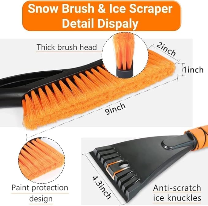 Snow Brush & Ice Scraper, 27 Inch, Ice Scrapers for Car Windshield, Detachable Snow Removal Tool with Ergonomic Foam Grip for Cars Trucks Suvs (Heavy Duty Abs, PVC Brush)
