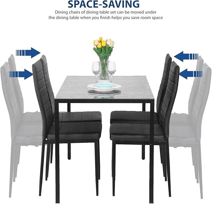 FDW Dining Table Set Dining Room Table Set for Small Spaces Kitchen Table and Chairs for 4 Table with Chairs Home Furniture Rectangular Modern (Black Marble)