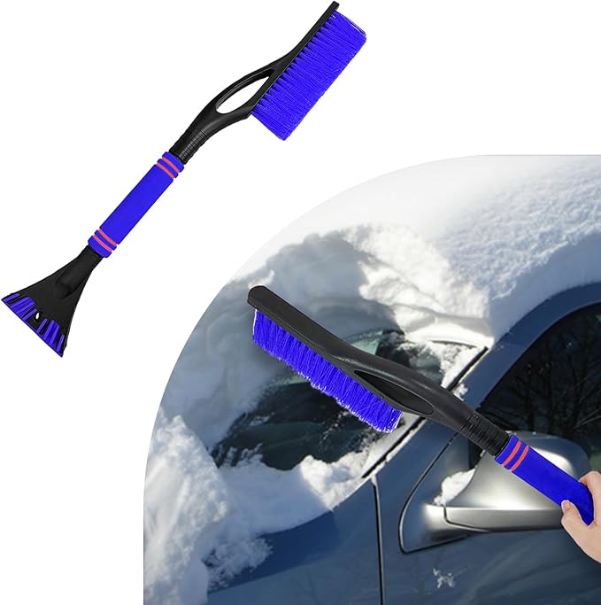 24 Inch Car Snow Scraper and Brush, Detachable Scratch Free Ice Scraper with Ergonomic Foam Grip, Universal Winter Snow Removal Tool for Car Windshield Window (Blue)