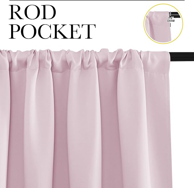 NICETOWN Kitchen Curtains, Baby Pink, 34" x 40", Set of 2, Short Blackout Curtains & Drapes, Thermal Insulated Rod Pocket Window Treatment Draperies for Nursery