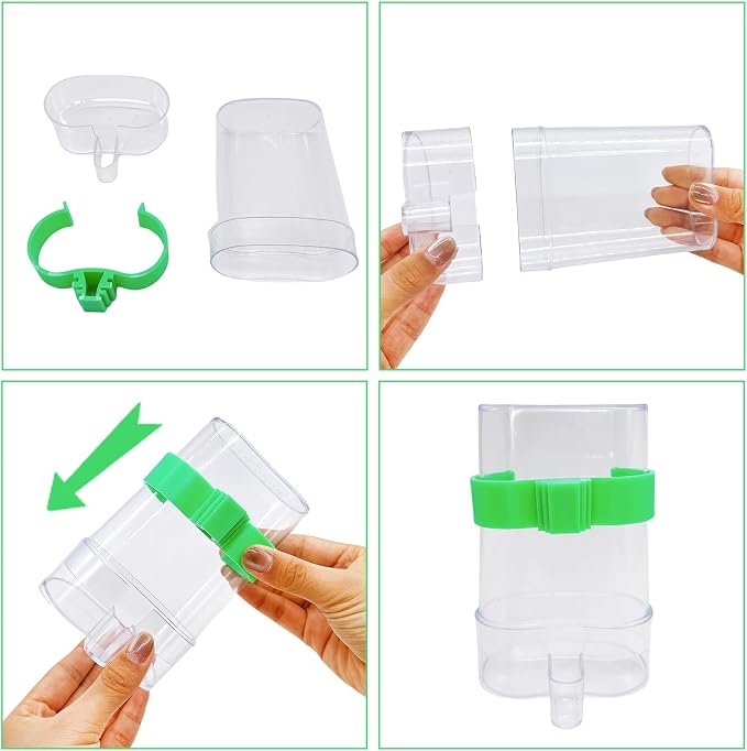Automatic Bird Water Dispenser Parrot Water Feeder Bird Seed Food Container Parakeet Waterer Cockatiel Cage Accessories Automatic Feeding for Finch Lovebird Canary Small Birds(2Pcs) (Pack of 2)