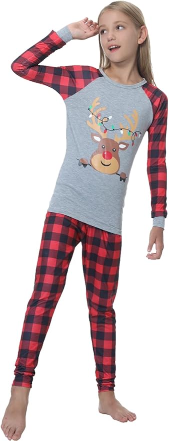 YIJIU Christmas Pajamas Cute Deer Print Long Sleeve Totem PJS Set