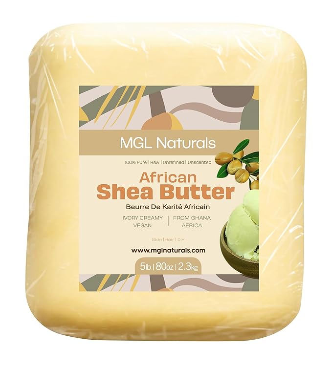 MGL Naturals Raw African Shea Butter Ivory 5 lb, 100% Pure and Unrefined. Nourish and moisturize skin and hair. Use alone or DIY recipes. From Ghana, West Africa. (5 lb)