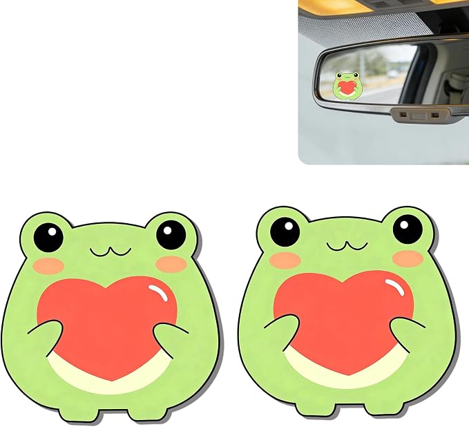 2Pcs Frog Rear View Mirror Sticker Waterproof Vinyl Car Window Decal | Frogs Car Accessories, Cute "Moo-tivational" Auto Decals Decor, Frog Gifts for Women Men Animal Lovers