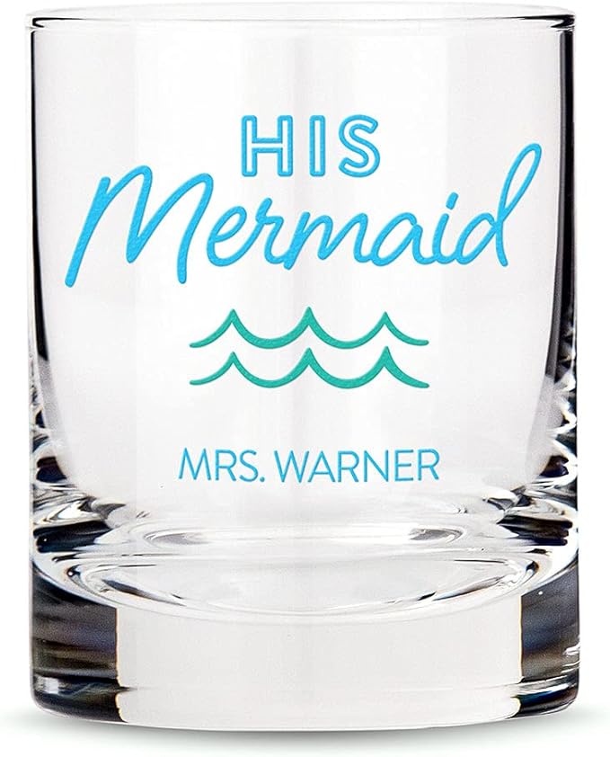 WEDDINGSTAR Personalized Whiskey Glass 11oz - His Mermaid Print