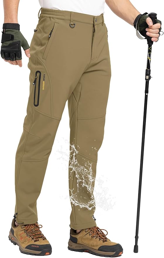 TBMPOY Men's Snow Pants Fleece Lined Hiking Winter Waterproof Softshell Ski Outdoor Insulated Climbing Pants Zipper Pockets