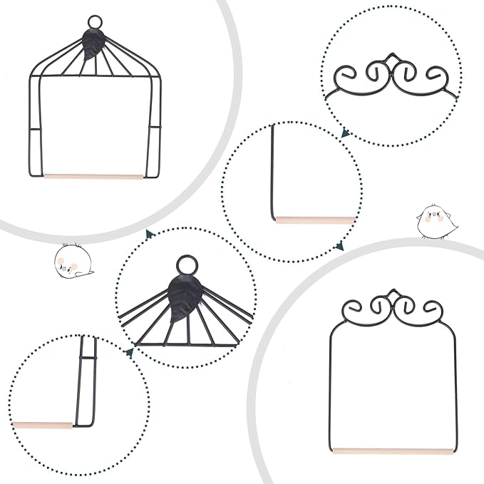 Metal Frame Hummingbird Swings and Perches with Wooden Dowel Black Bird Swing Outdoor Bird Perch Humming Bird Swing (2PK Different)