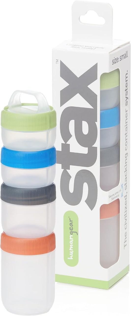 humangear STAX, Stackable Snack Containers - 4-Piece Leak-Proof Snack Travel System - FDA-Food Safe, BPA/PC/Phthalate-Free - Stackable & Click-Together Food Storage, Small