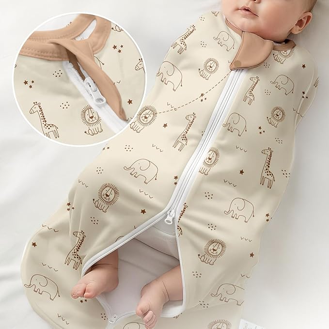 Baby Swaddle 0-2 Months, Cotton Arm-In Zipper Sleep Sack, Wearable Blankets Wrap for Newborn Infant Girls and Boys (Woodland Animal, Star Moon, Pack of 2)