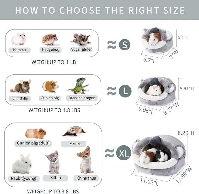 JanYoo Warm Bunny Bed for Rabbits Outdoor Cage Hideout Hut Tent Cave Tunnel Cute House Cotton Washable Winter Gray (XL,Koala)