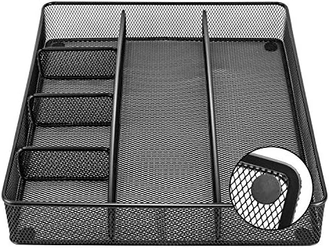 Amazon Basics Mesh Desk Drawer Organizer with 6 Compartments, Non-Slip Office Supplies Storage for Pens and Accessories, Black