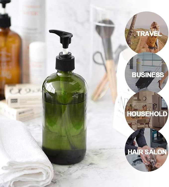 Yebeauty Empty Pump Bottle Dispenser, 17oz/500ml Lotion Soap Shampoo Pump Bottles Large Bottle with Pump Plastic Refillable Containers Pack of 2,Brown Green