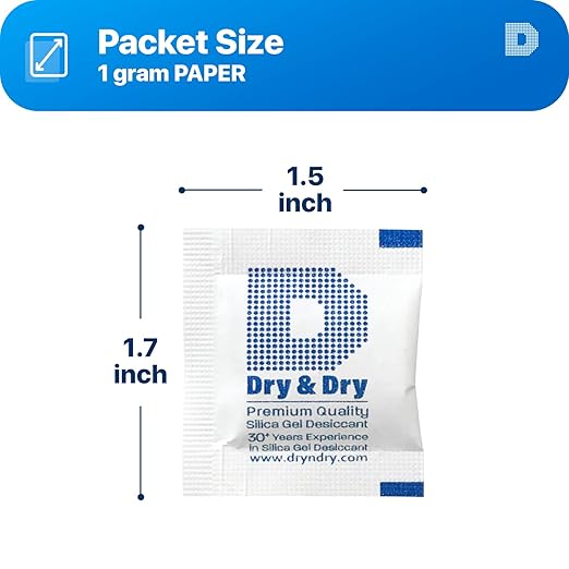 Dry & Dry Silica Gel Packets Desiccants - Rechargeable Silica Gel Packs, Desiccants Packets, Silica Gel - White - 200 Packets (1 Gram)