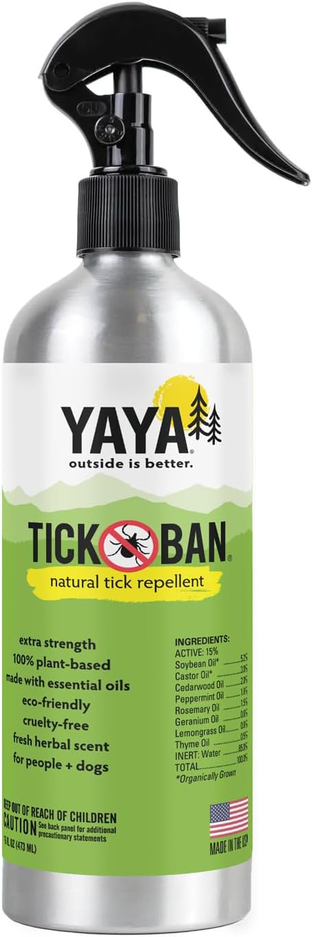 Yaya Organics Tick Ban | Extra Strength Tick Repellent Made with Essential Oils and All Natural, DEET Free Ingredients | Proven Effective, Safe for Adults, Kids and Dogs | 16 Ounce (2 Pack)