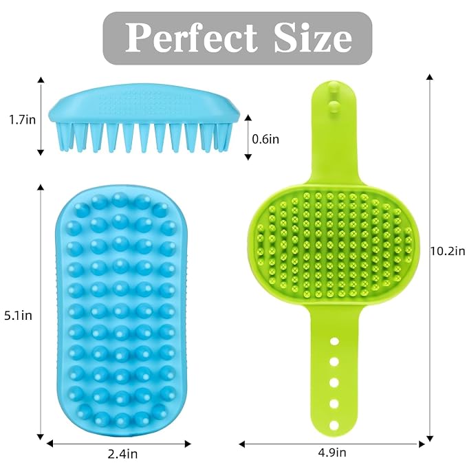 2PCS Dog Bath Scrubber Brush Rabbit Shampoo Brush for Small Animal Shower Washing Brush with Adjustable Handle for Pets Grooming Ferret Guinea Pig Squirrel (Short & Long Pins)