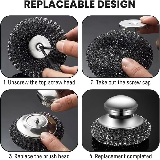 2026 New Steel Wool Scrubber, Stainless Steel Dish Scrubber with Handle for Cleaning Dishes, Iron Pots, Stoves, Wash Sink (3pcs)