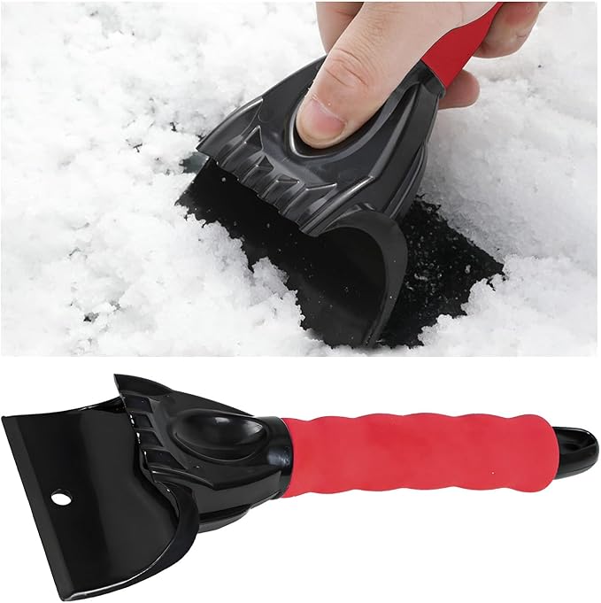 Ice Scraper for Car Windshield, Scratch Free Foam Gripped Windscreen Snow Scraper Frost Ice Crusher, Winter Window Snow Shovel Frost Removal Tool for Car Small Trucks (Red)