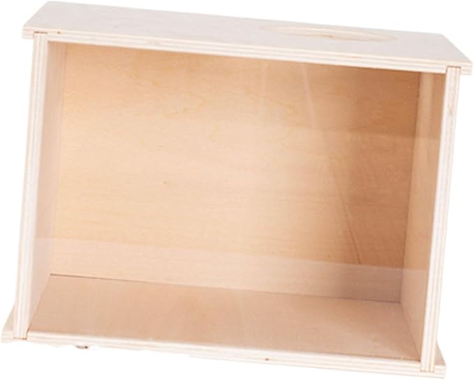 DIY Wooden Hamster Digging Box Enclosure with Transparent Observation Window, Easy Cleaning Multipurpose Stable Structure with Lid for Small Animals- Size M