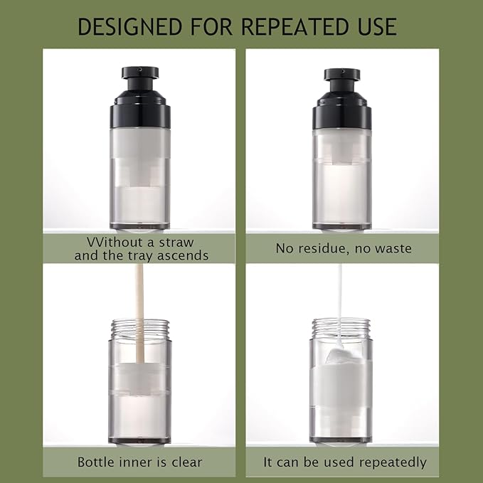 Wide Caliber airless Vacuum Pump Bottle, Reusable Cosmetics Pump Dispenser, DIY Easy Canned, Translucent Black Travel Size can be Packaged Separately Shampoo Light Lotion, etc. (1.0/oz, 5 Packs)