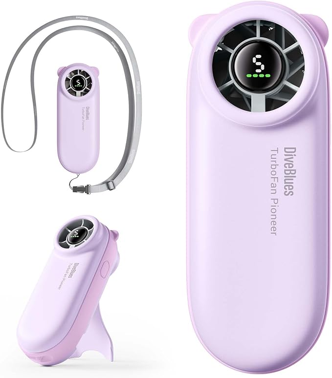 Diveblues Handheld Portable Turbo Fan, 4000mAh USB Rechargeable Pocket Fan, Up to 16 Hours, Hand Fan with 5 Speeds Powerful Cooling for Travel/Summer/Outdoor/Lash/Purse