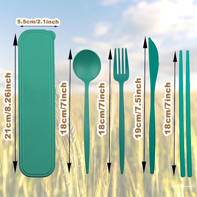 4 Sets Reusable Utensils Set with Case,Camping Cutlery Set Travel Silverware Set with Case Lunch Utensils Set for Work,Utensil Sets for Lunch Picnic Daily Use Outdoor (Darkgreen)
