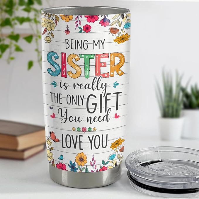 SANDJEST Sister Tumbler 20oz Best Sister Ever Gifts for Women Funny Sisters Stainless Steel Insulated Tumblers Coffee Travel Mug Cup Gift for Birthday Christmas