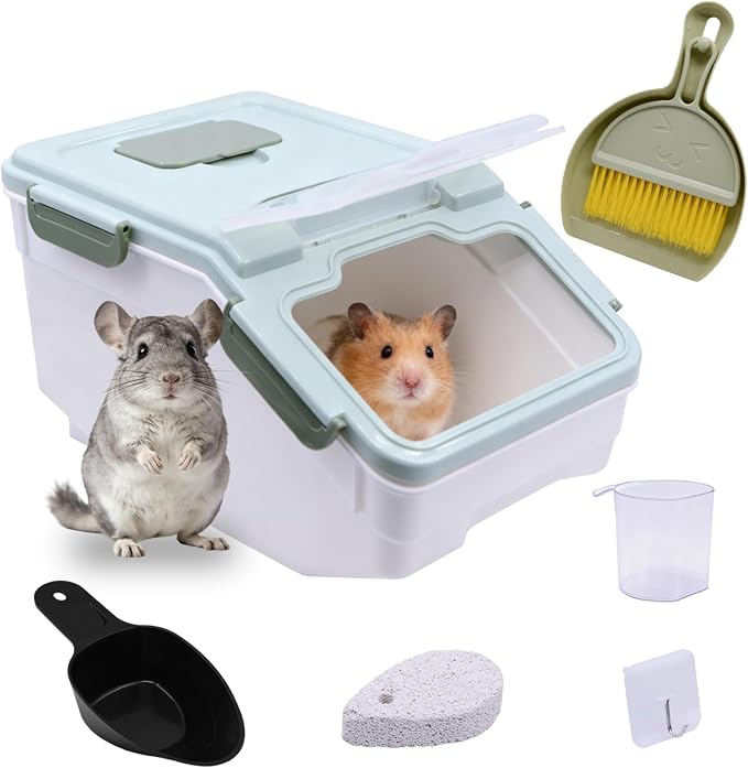 Saim Extra Large Chinchilla Sand Bath Container, 7.4-Inch Hight Dust Bath House with Low-Mess Lid & Scoop, Digging Box for Hamster Hedgehog Small Animals - Green